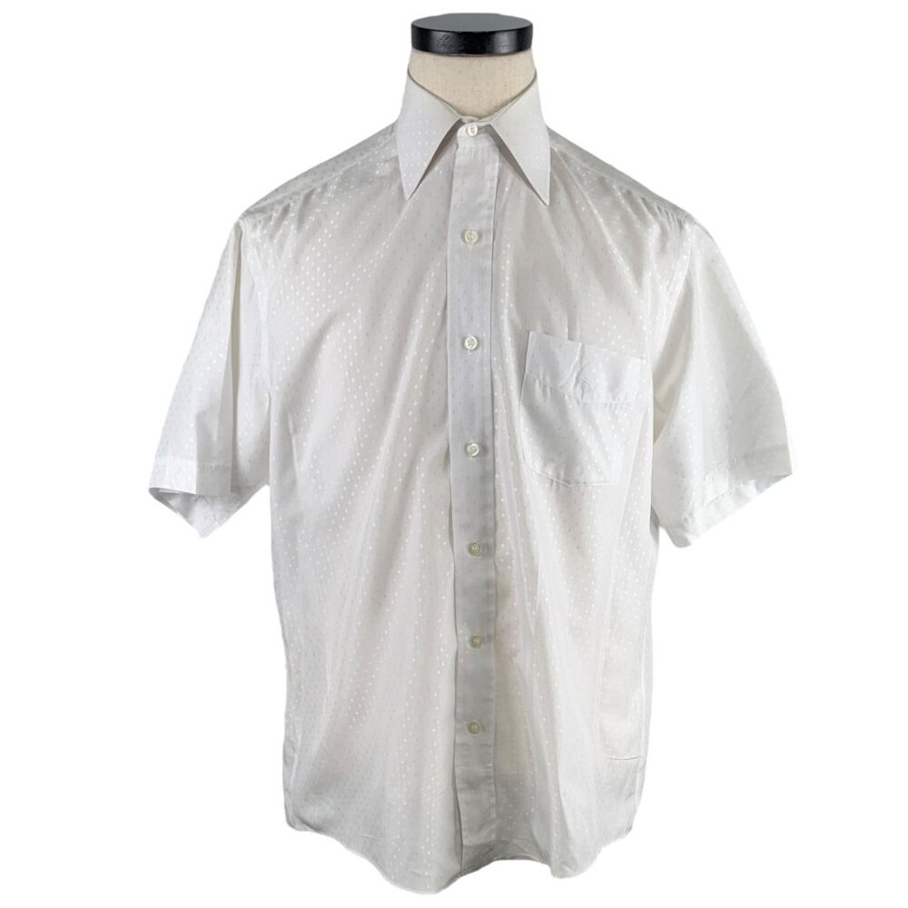 Vintage 80s Challenger Mens White Short Sleeve Button-Up Shirt Size 16 Medium